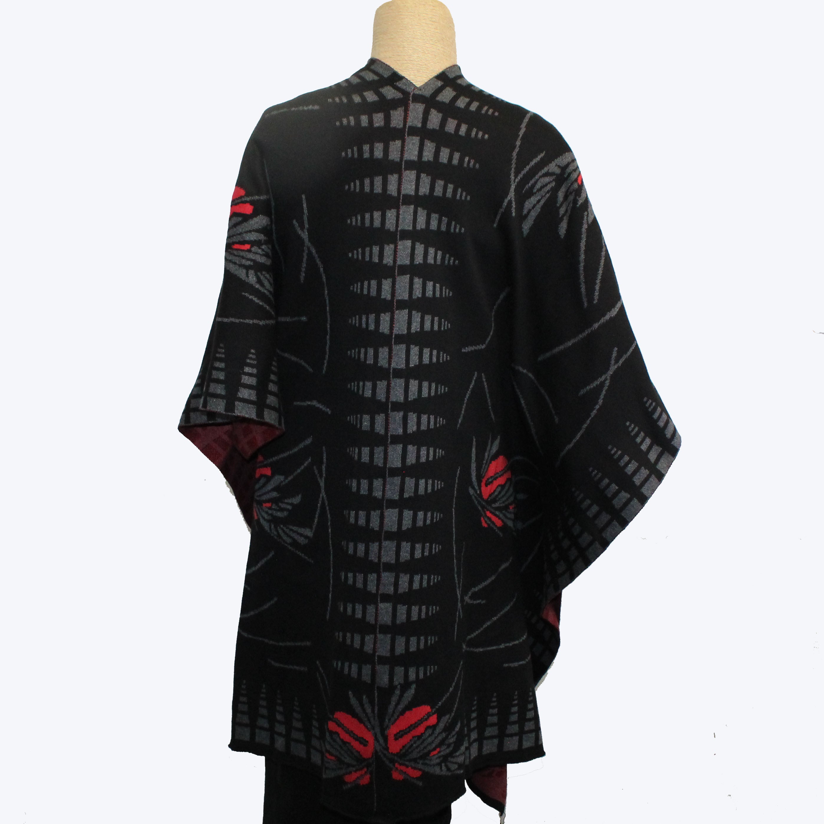 Sharon London Cape, Reversible, Black/Dark Grey/Red