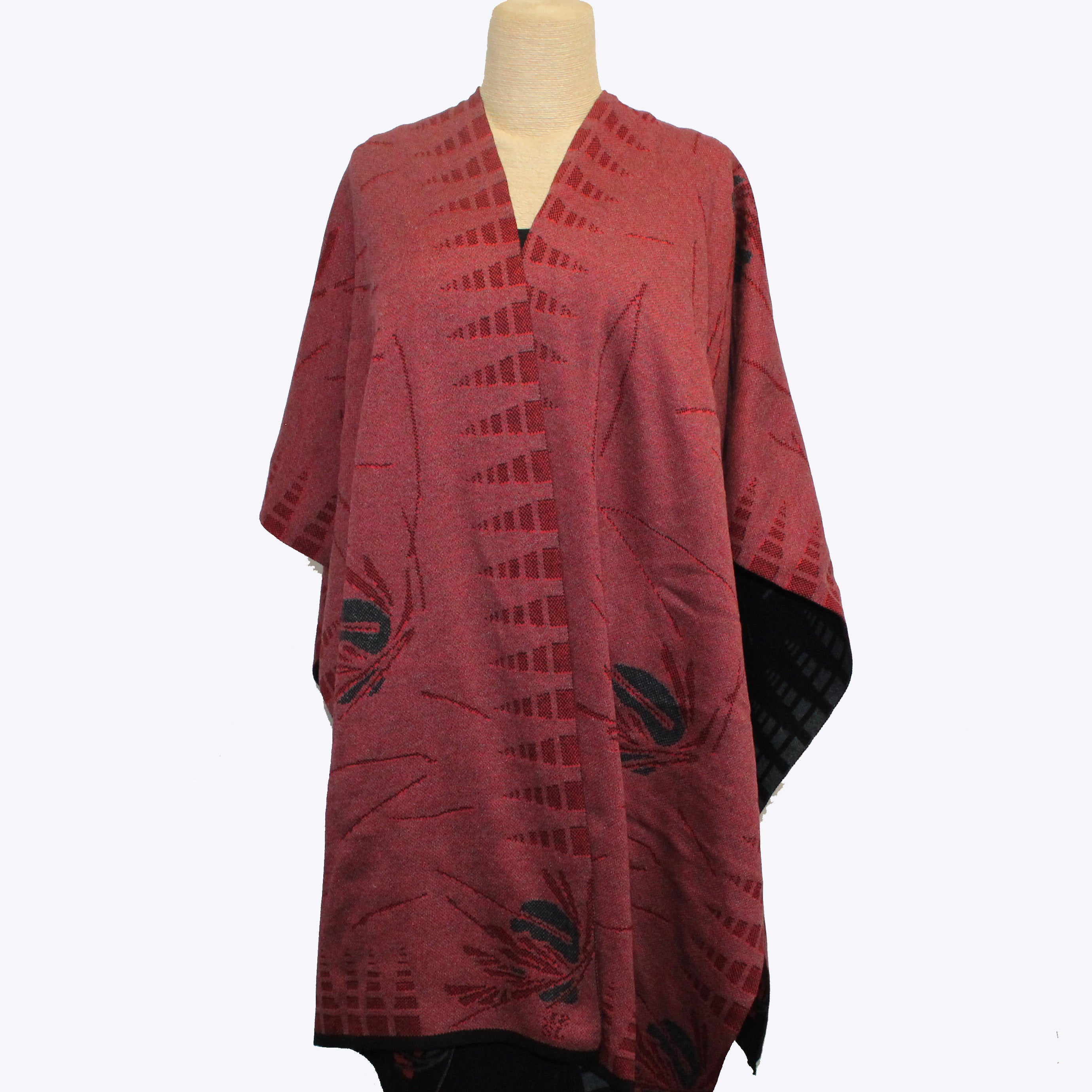 Sharon London Cape, Reversible, Black/Dark Grey/Red