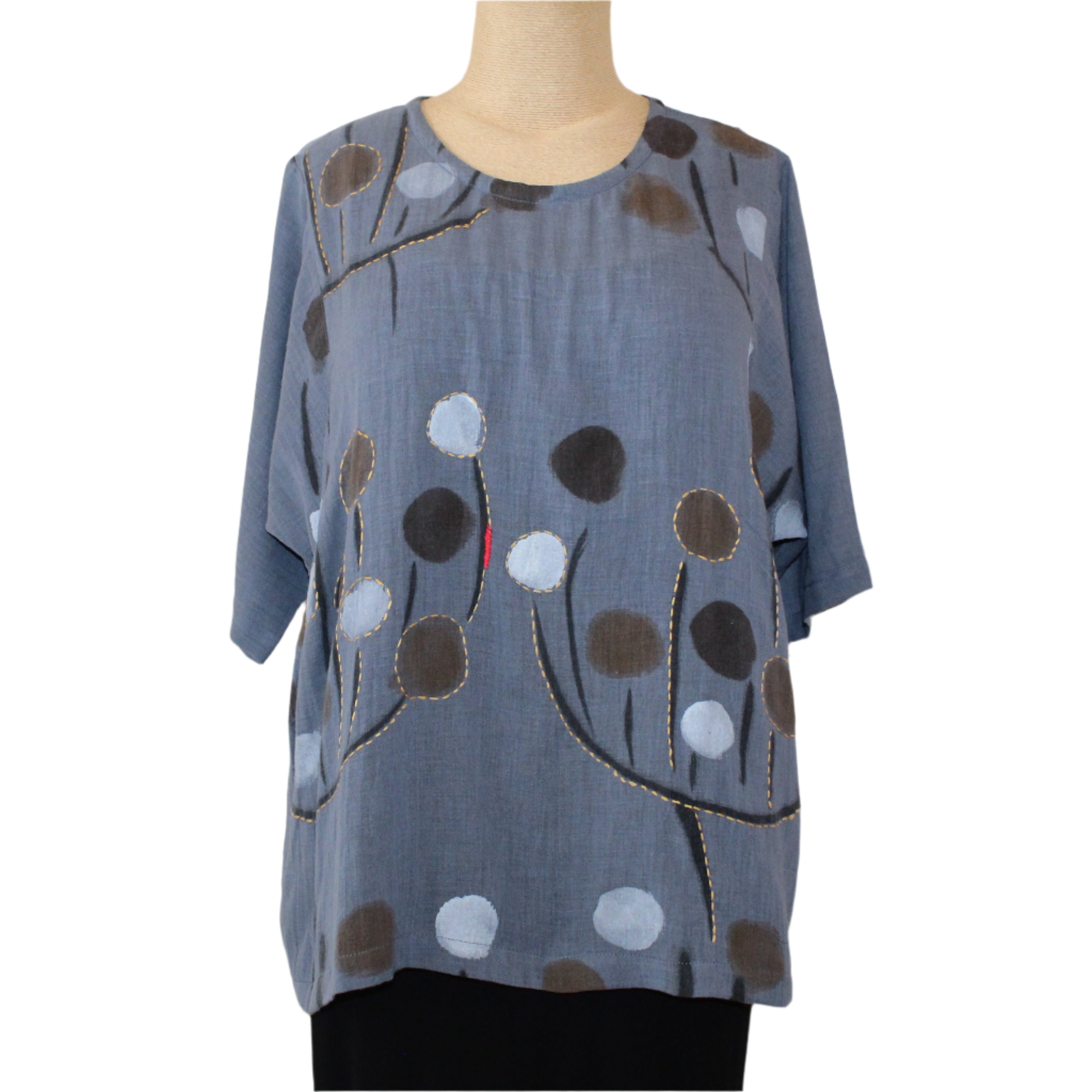 Yaza Tunic, Poppies, Blue S/M