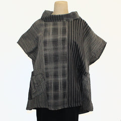 Yaza Pullover, Cowl, Grey/Black Stripe L/XL