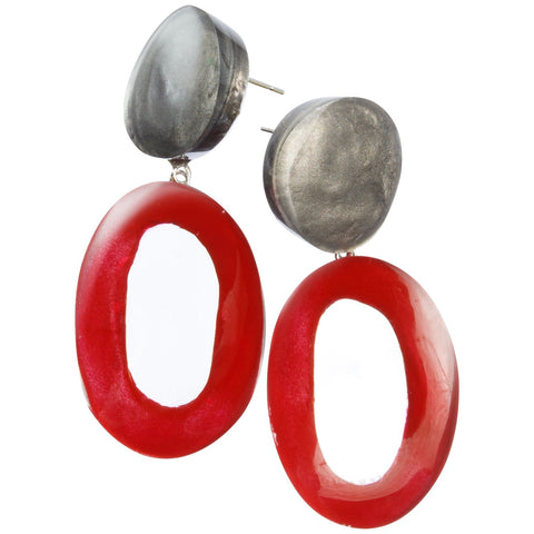 Zsiska Earrings, Halos, Red/Silver