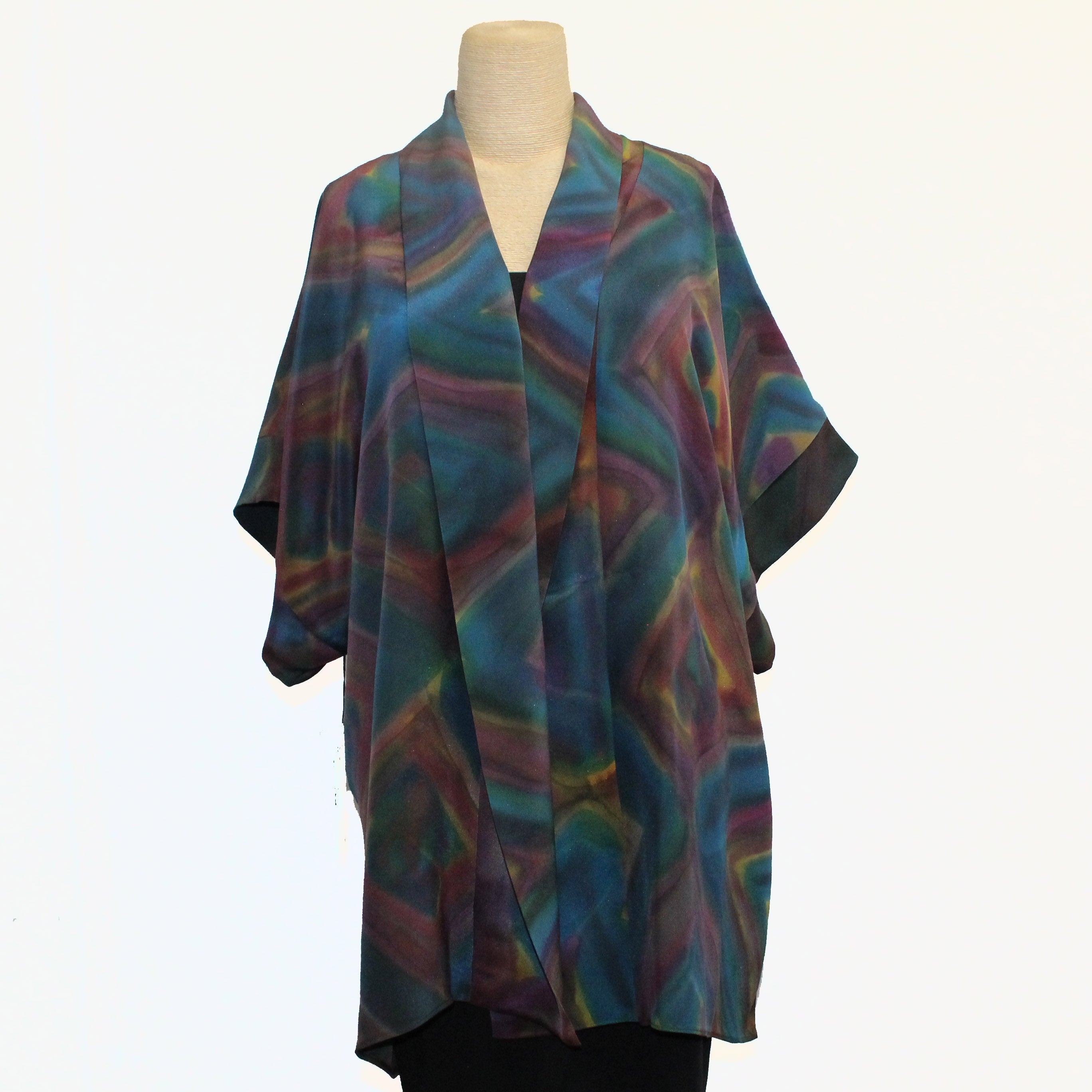 Teri Jo Summer Kimono Vest, Fondersi, Jewel Tones/Gold Fits M-XL