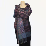 Muffy Young Shawl, Squares & Bars, Teal/ Multi Soft Colors