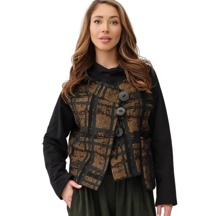 Mara Gibbucci Jacket, Asymmetrical, Gold/Black S, M & L