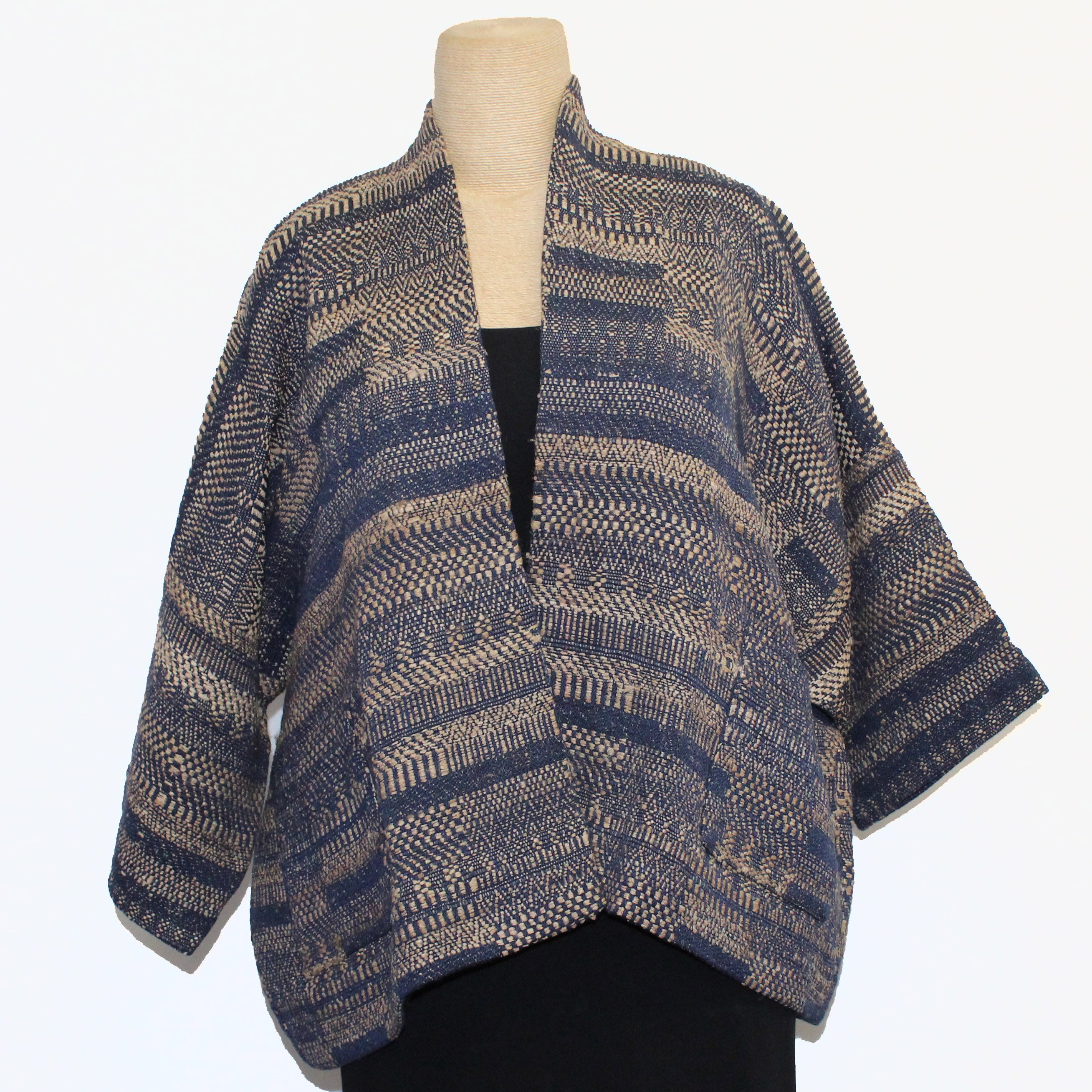 Neeru Kumar Jacket, Hand Woven, Tan/Navy M