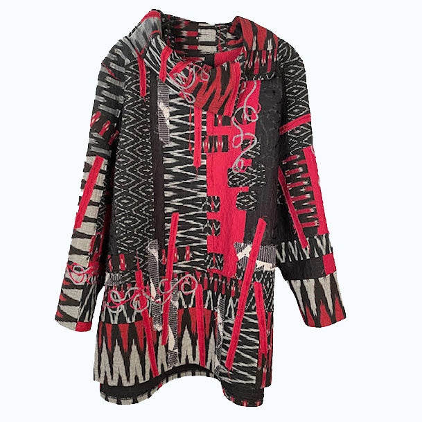 Diane Prekup Tunic, Black/Red Ikat, S/M