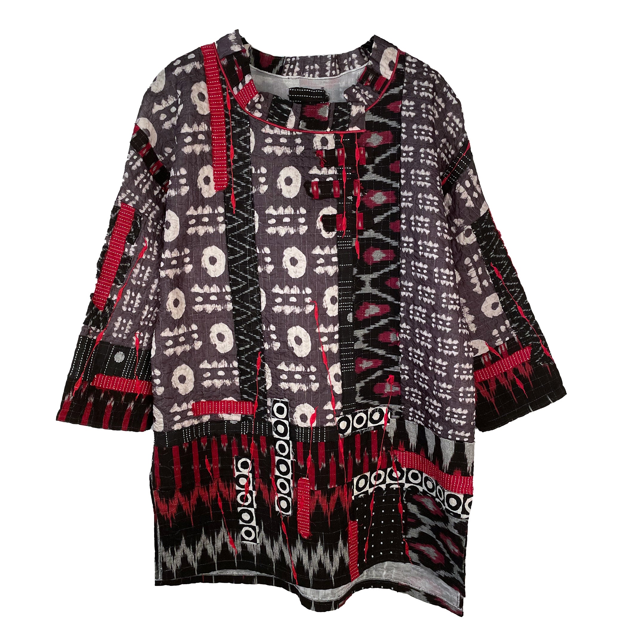 Diane Prekup Tunic, Haiku, Black/Red/Taupe IKAT, S