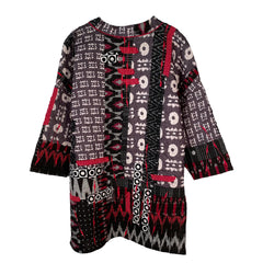 Diane Prekup Tunic, Haiku, Black/Red/Taupe IKAT, S