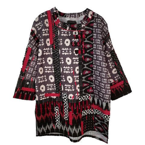 Diane Prekup Tunic, Haiku, Black/Red/Taupe IKAT, S