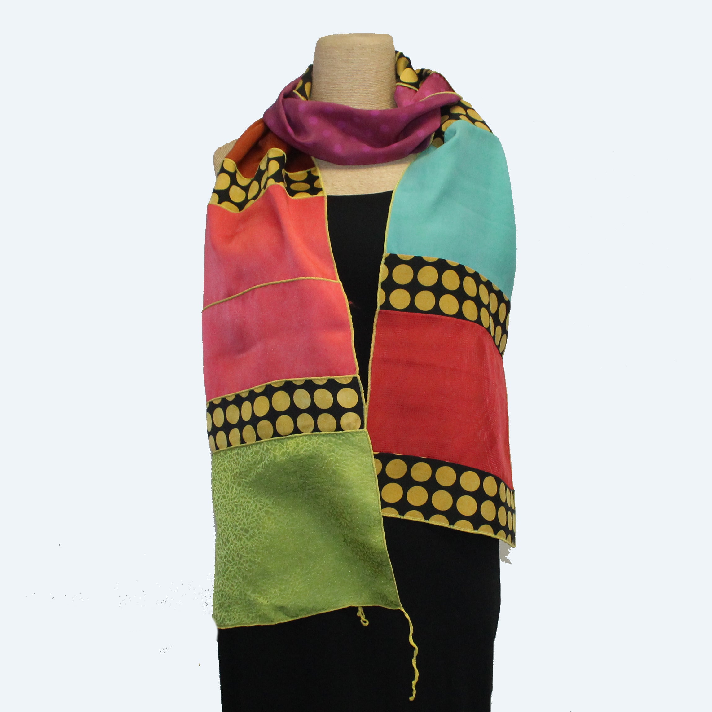 Judith Bird Scarf, Special SilkSingles, Yellow Dots/Multi-Colors