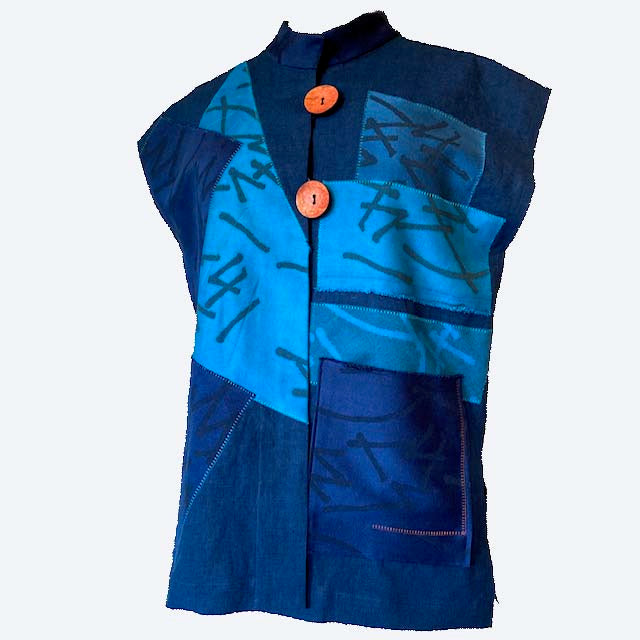 Joyce Wilkerson, Kyoto Vest, Undersea Graffiti, Turquoise/Navy, M