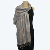 Nan Leaman Shawl, Botanical, Grey/Beige