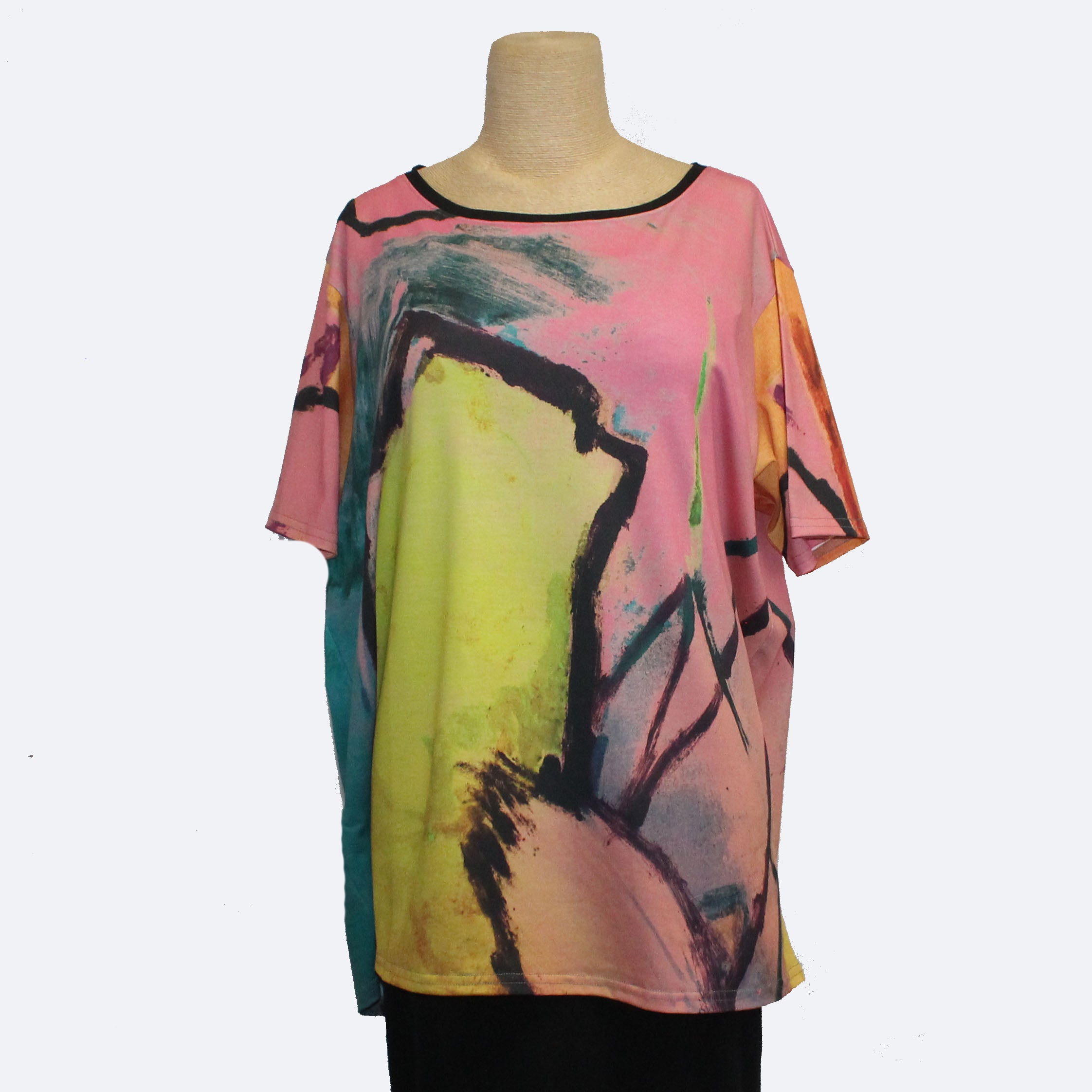 Andrea Geer Boxy Pullover, Short Sleeve, Pink/Yellow, L