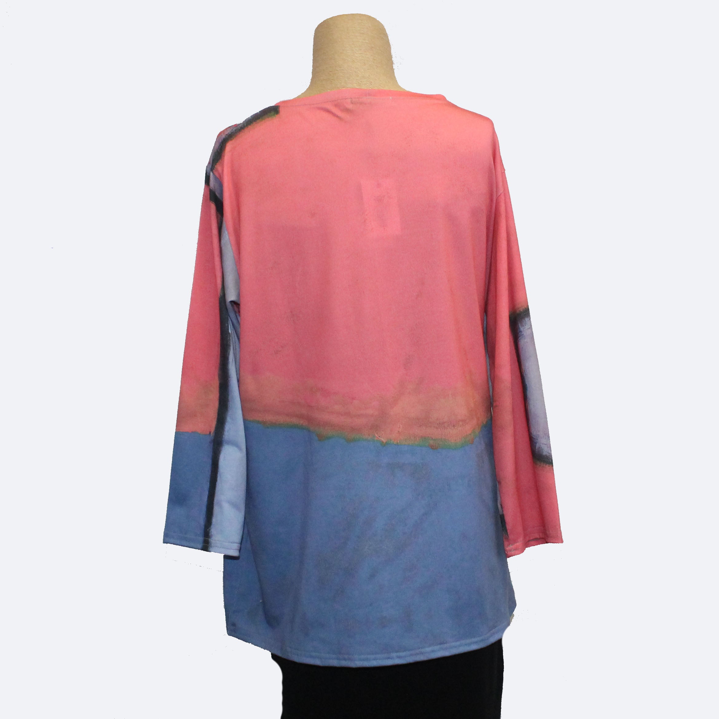 Andrea Geer Boxy Pullover, 3/4 Sleeve, Peach With Line, L