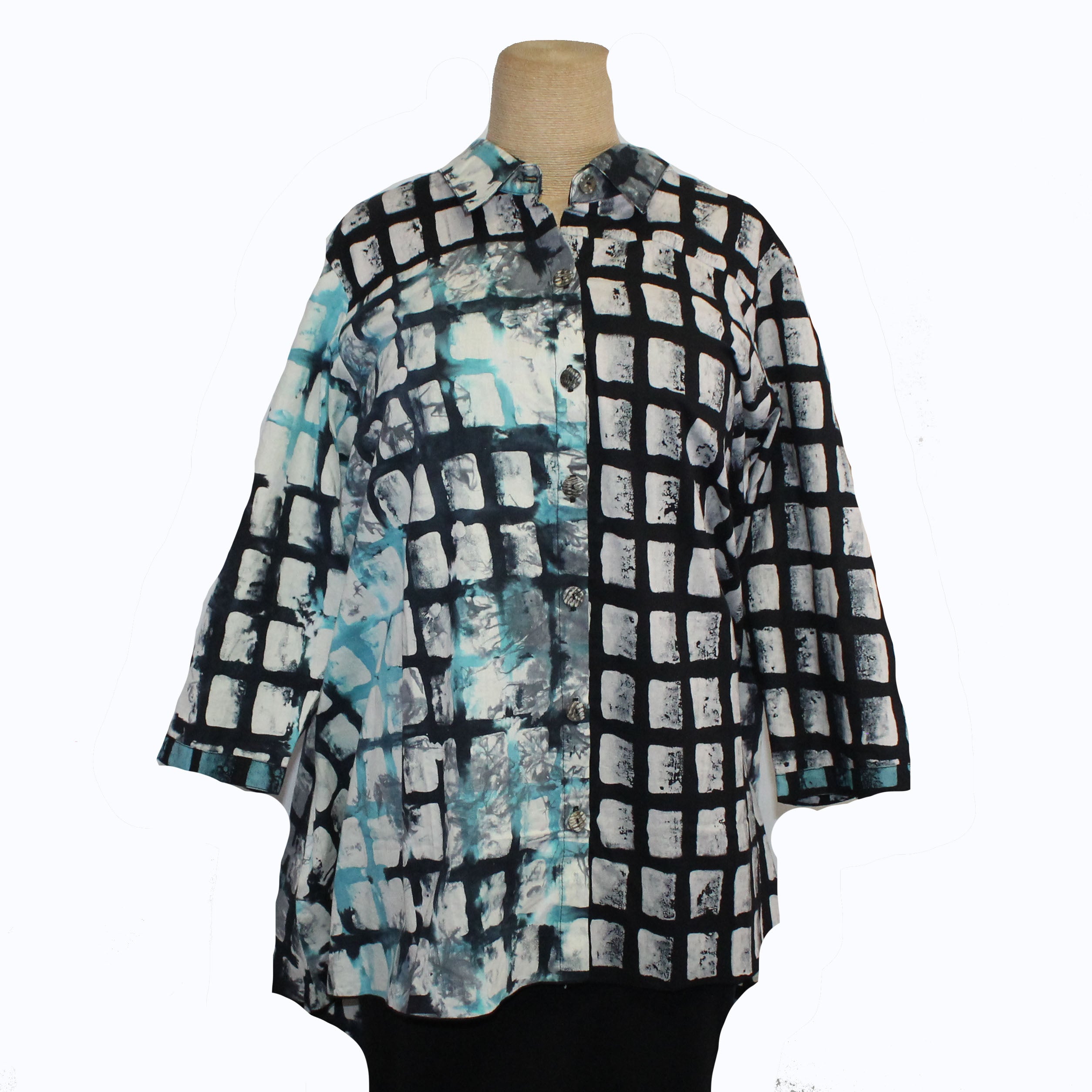 Adverb Shirt, Anywhere, Boxy Clouds, Black/White/Aqua/Grey S/M