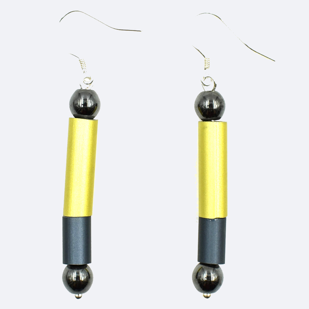 Christina Brampti Earrings, Double Tube, Gold/Pewter