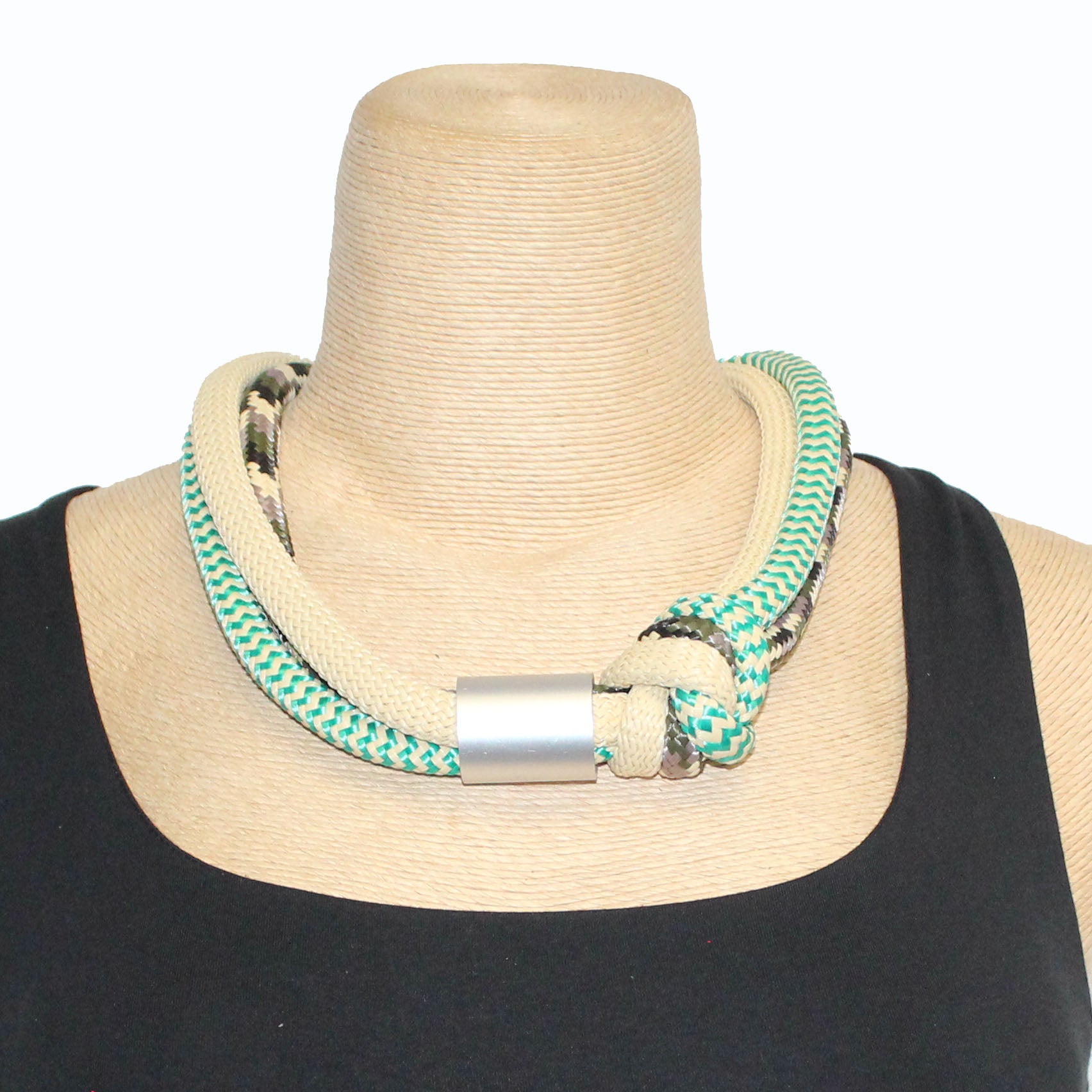 Christina Brampti Necklace, Knot, Turquoise/Cream/Black/Grey/White