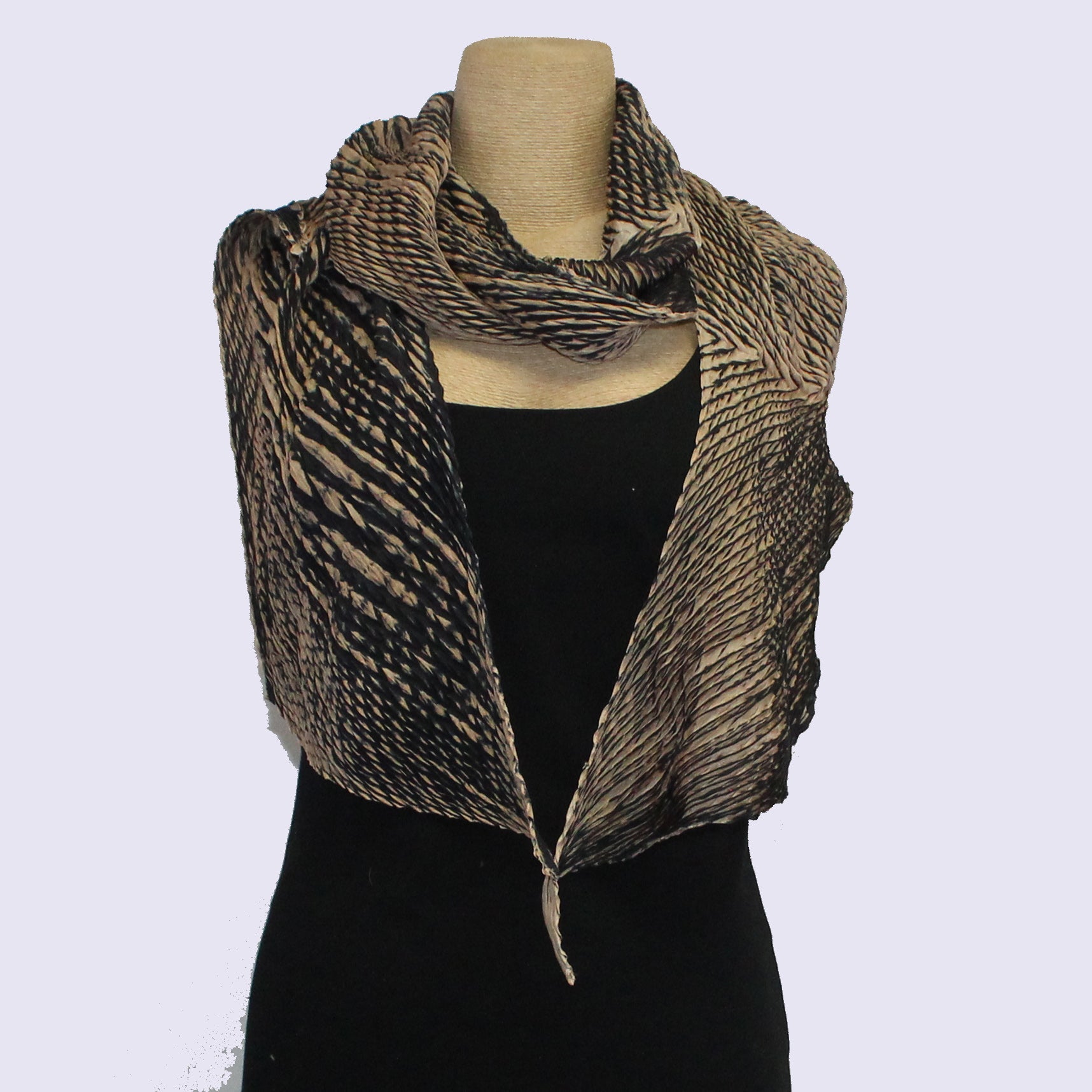Cathayana Scarf, Zigzag, Black/Beige