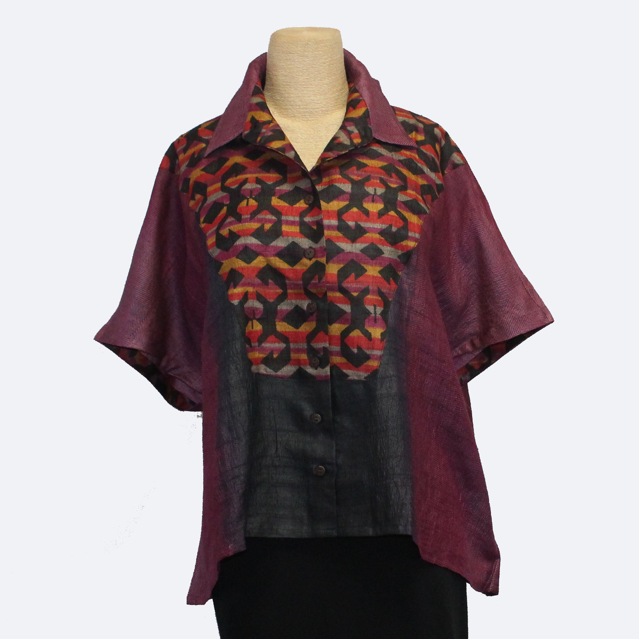 Darshan Shah Shirt, Short, Burgundy/Black, M/L