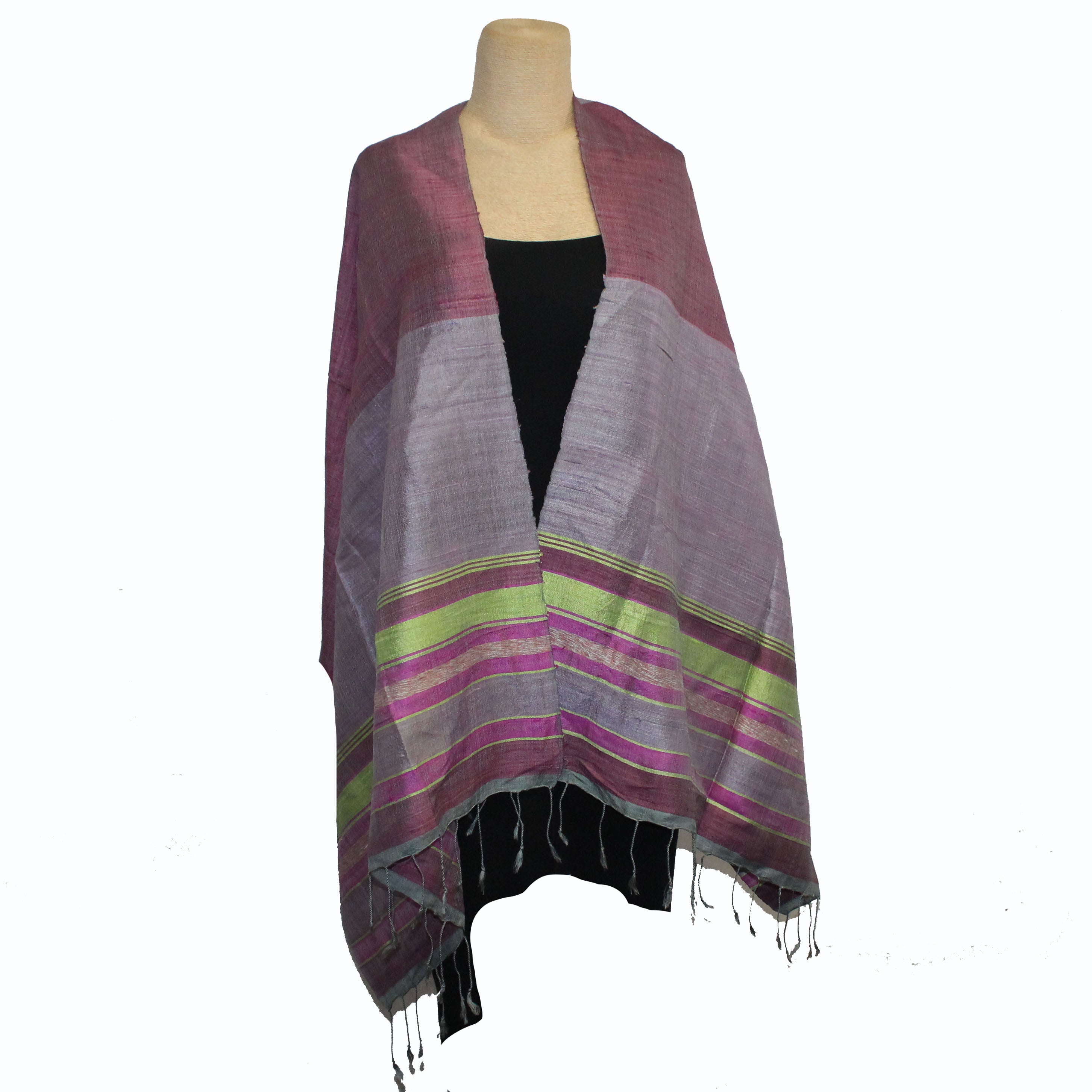 Chabatik Shawl, Thai Double Weave, Ikat Silk, Lavender/Maroon/Fuchsia/Lime