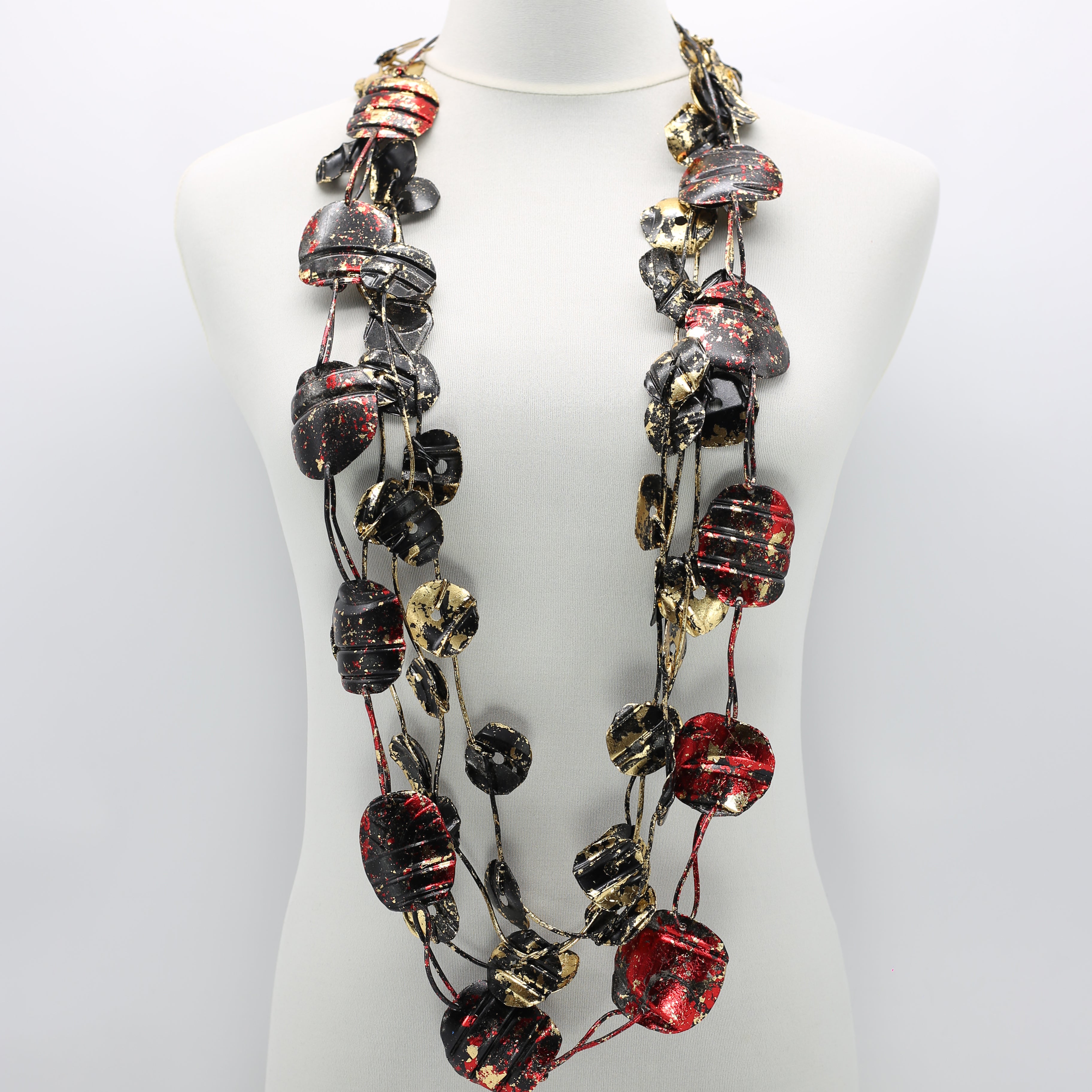 Jianhui London Necklace, Squares and Disks, Black/Red/Gold