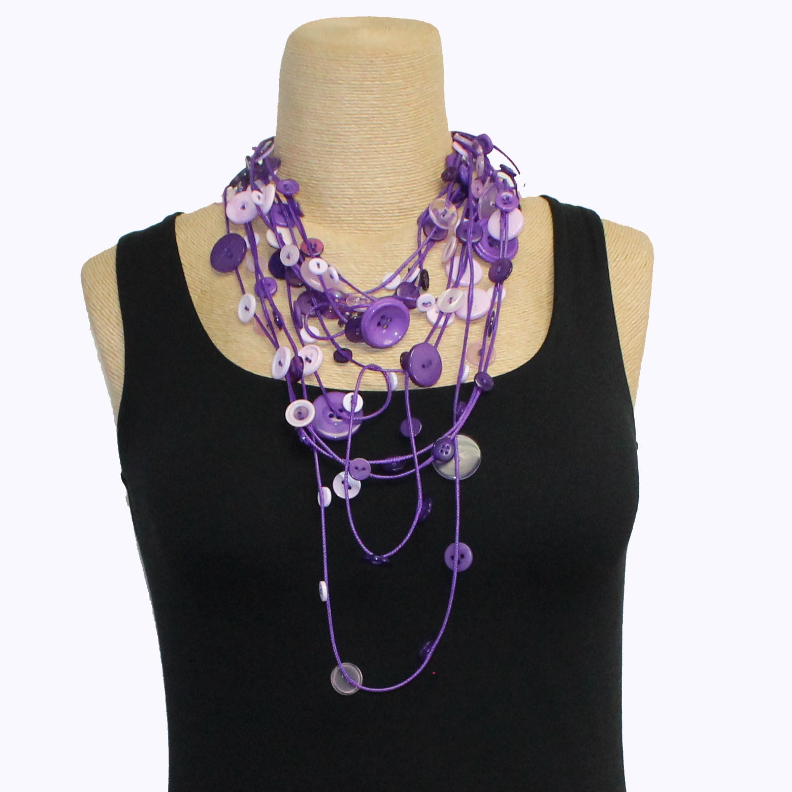 Jianhui London Necklace, 5 Strand, Buttons, Purple