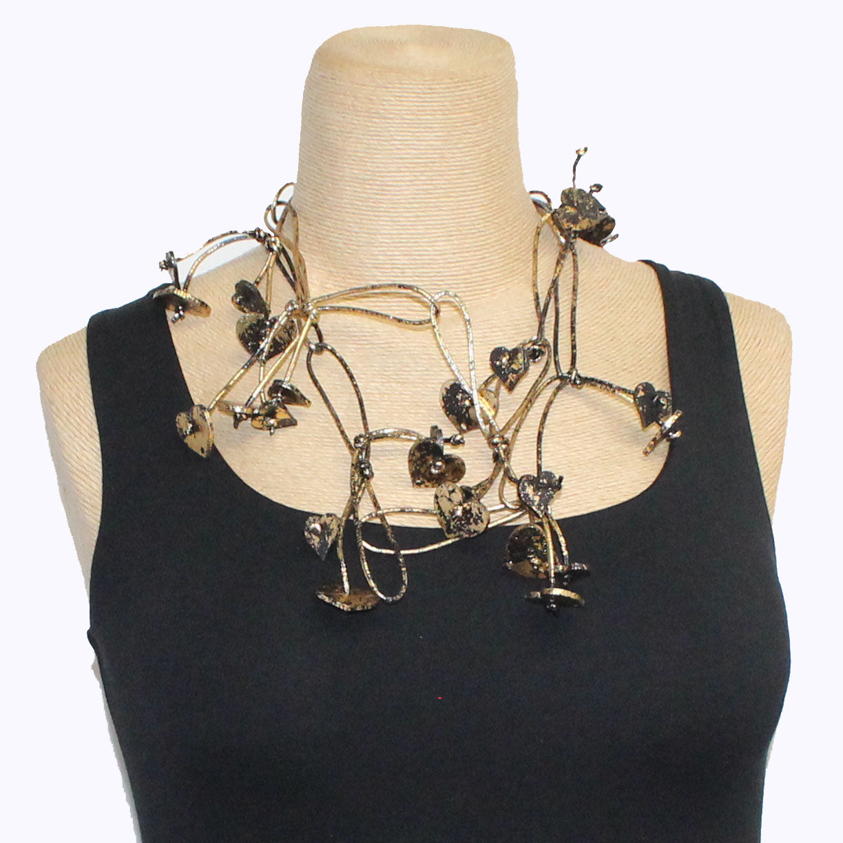 Jianhui London Necklace, Hearts, Gilded Gold/Black