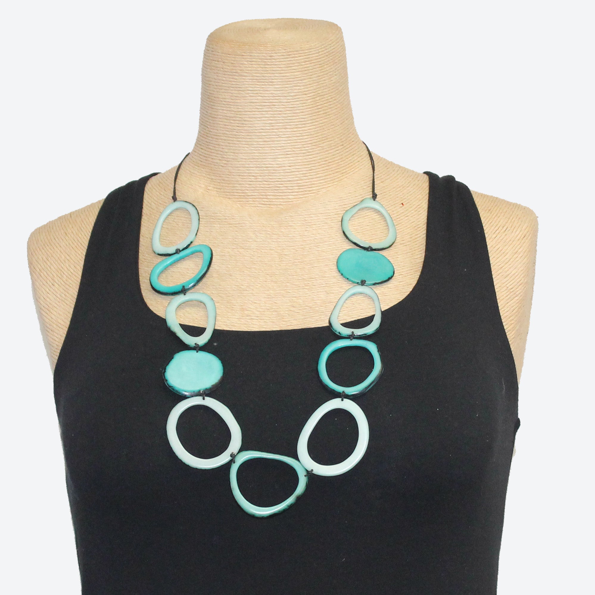 Lula Castillo Necklace, Tagua Loops, Aqua
