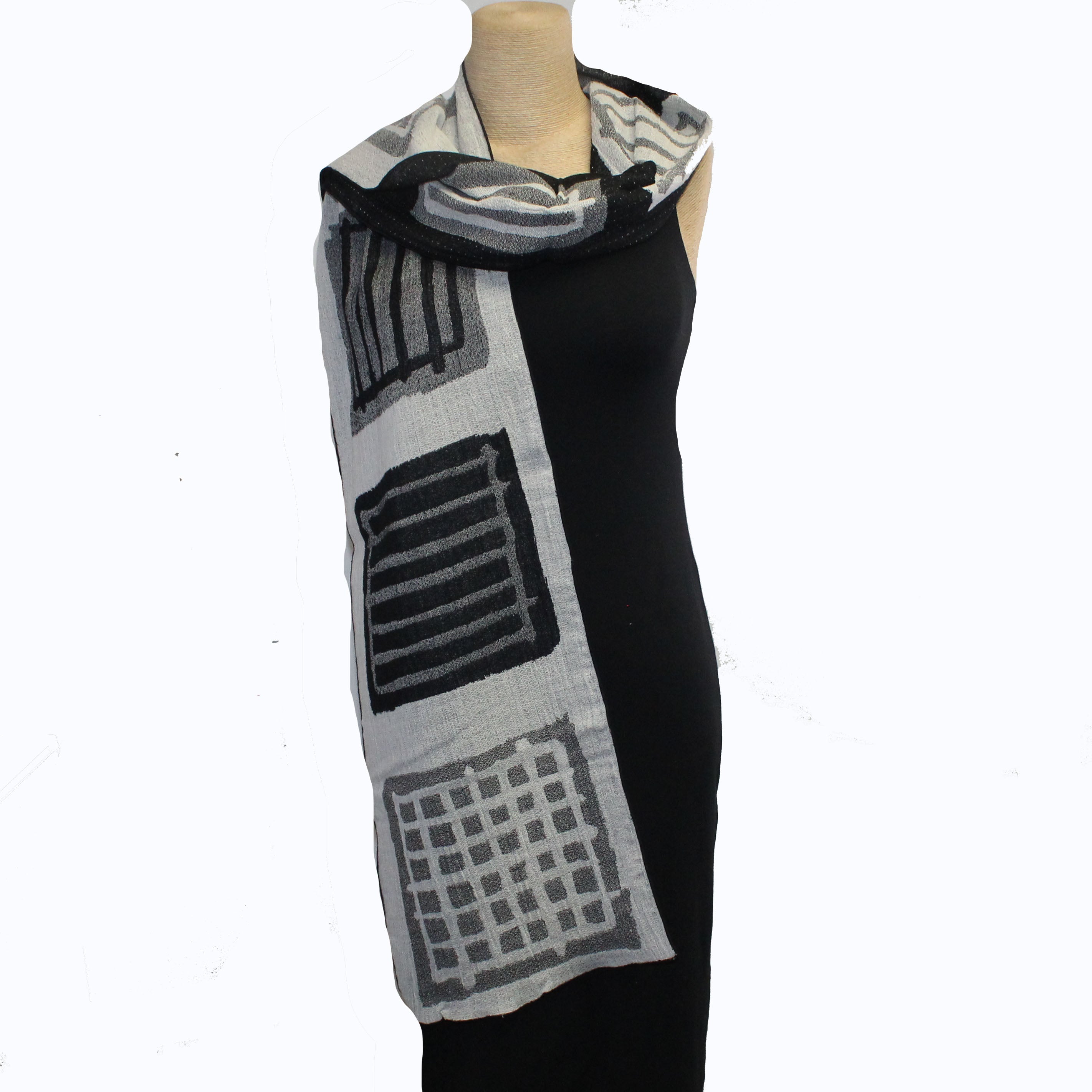 Nuno Scarf, Narrow, Warps and Wefts, White/Black