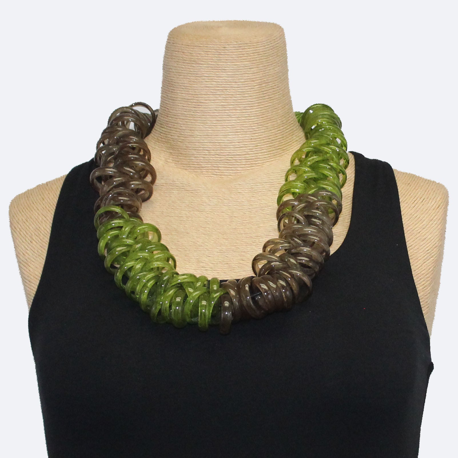 Samuel Coraux Necklace, Murano Glass Rings, Green/Taupe