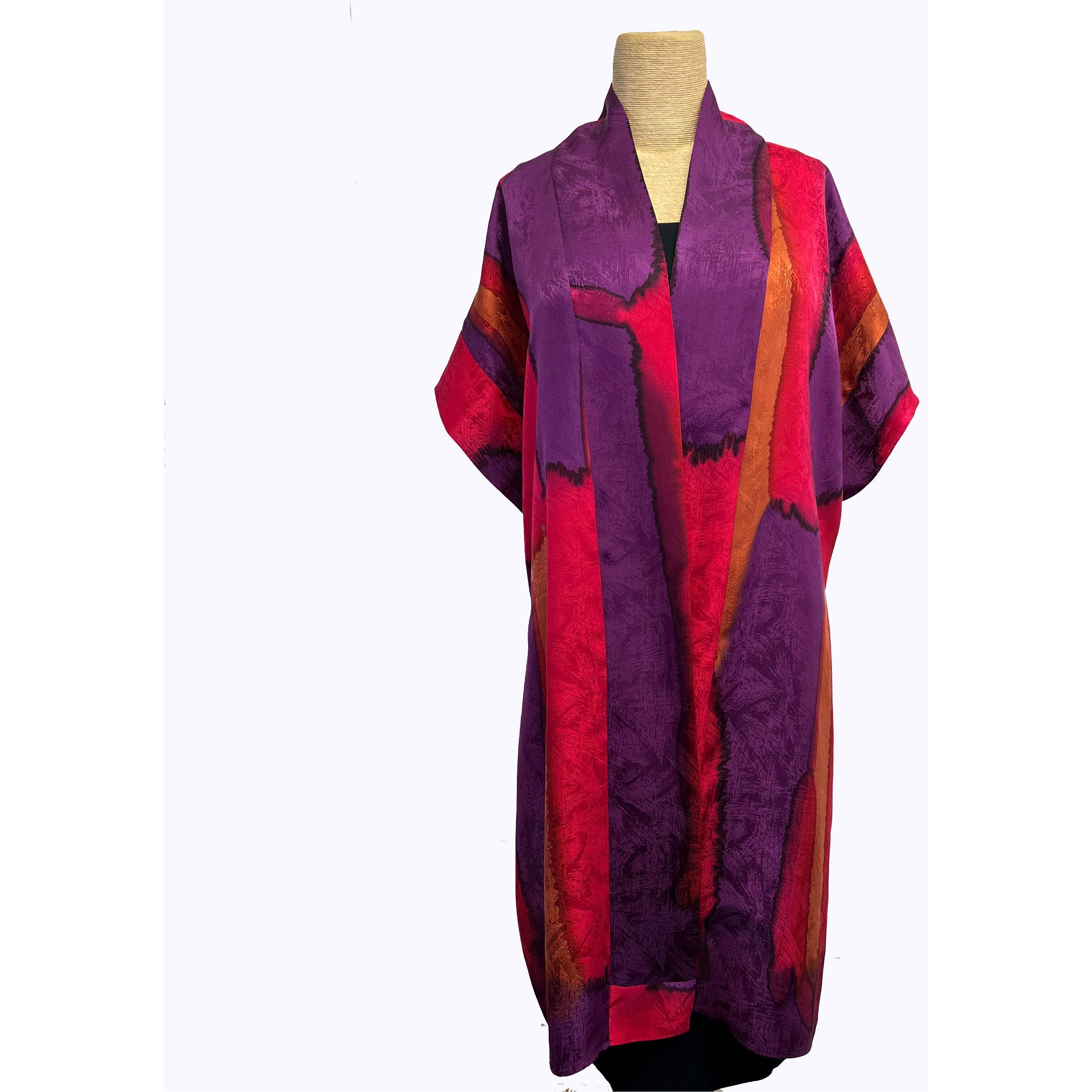 Teri Jo Summer Kimono, Rhapsody, Rouge/Violet/Amber, OS Fits S-XL