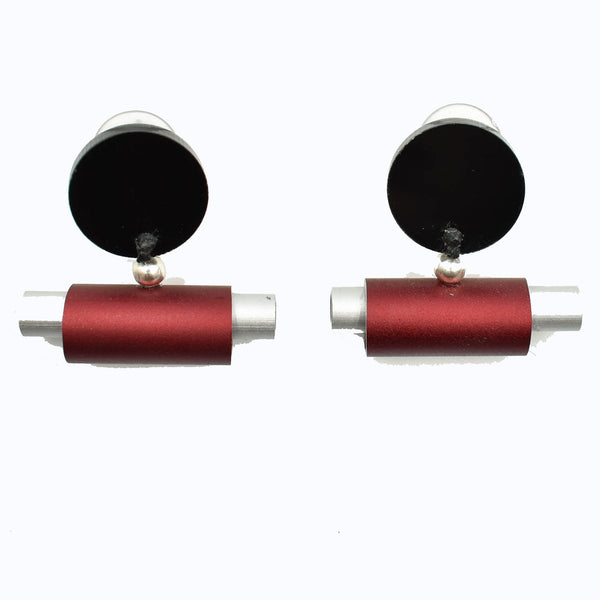 Christina Brampti Earrings, Tube in a Tube, Magenta/Silver