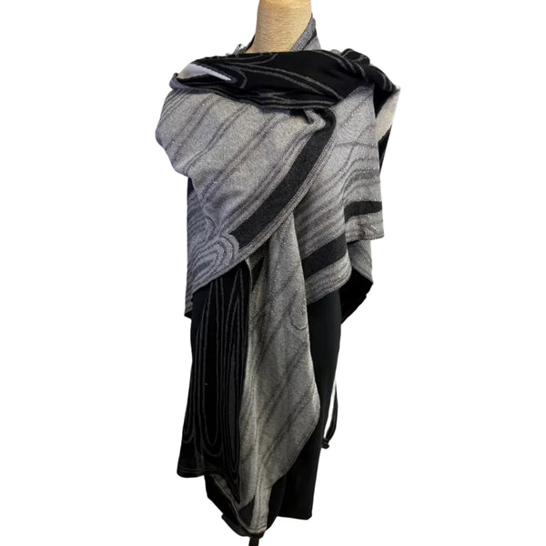 Sharon London Cape, Mid Century, Reversible, Cream/Black/Charcoal