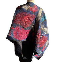 Enchanted Fibers Shawl, Red/Blue/Tan/Gold, OS