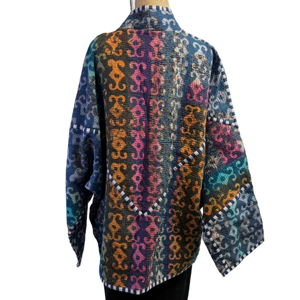 Woman To Women Kantha Jacket, Reversible, Blue/Gold/Fuchsia, L/XL