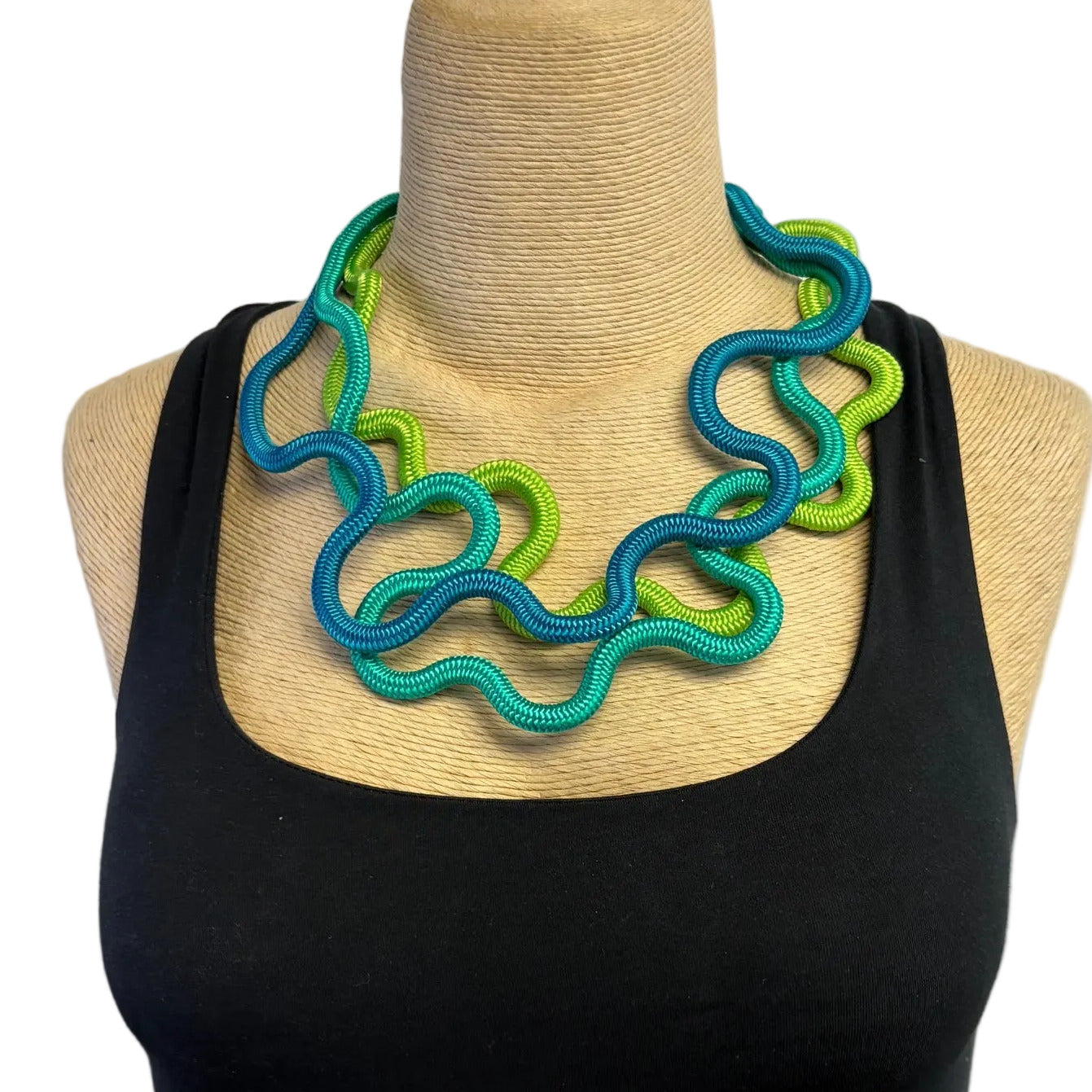 Christina Brampti Necklace, Triple Cord, Teal/Lime/Green