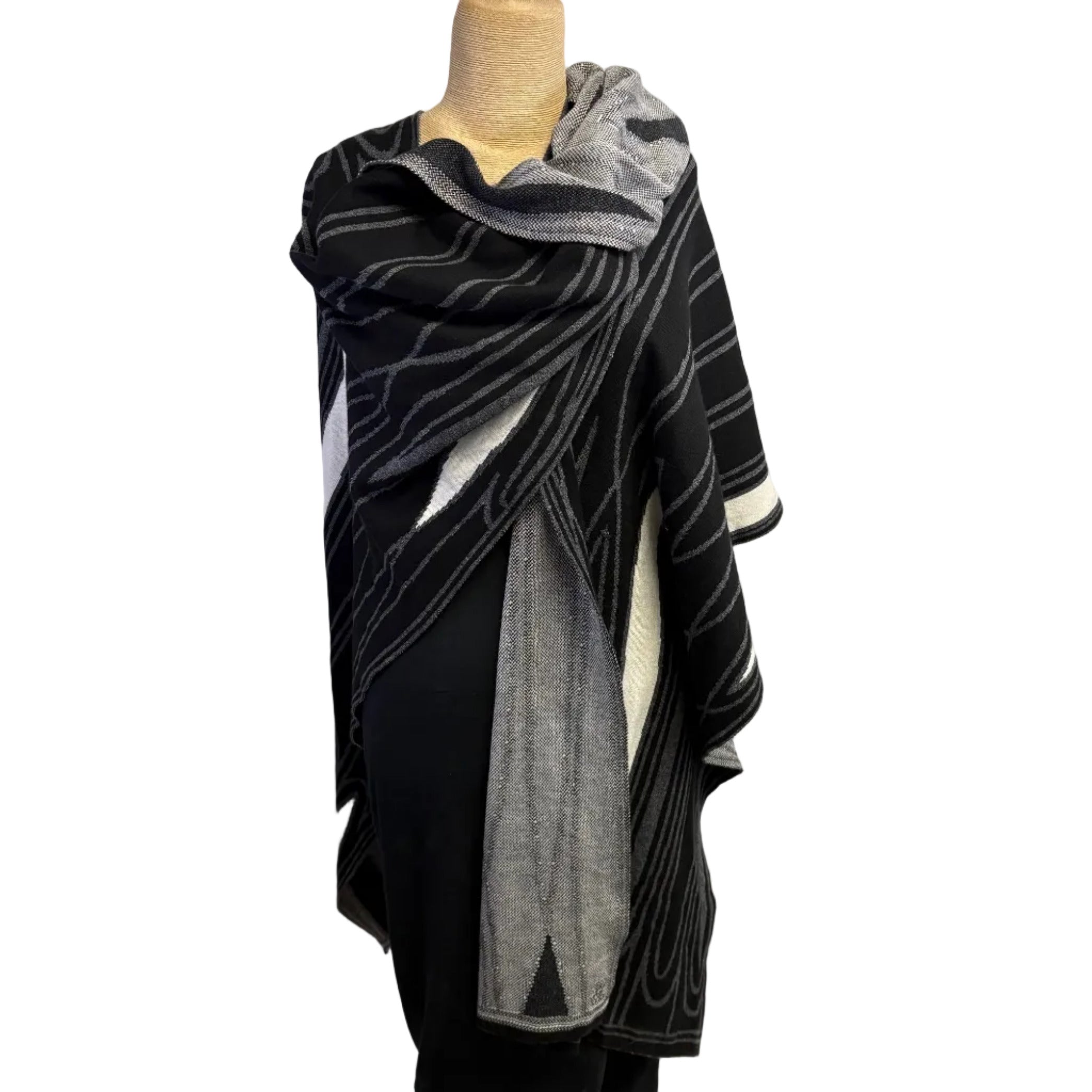 Sharon London Cape, Mid Century, Reversible, Cream/Black/Charcoal