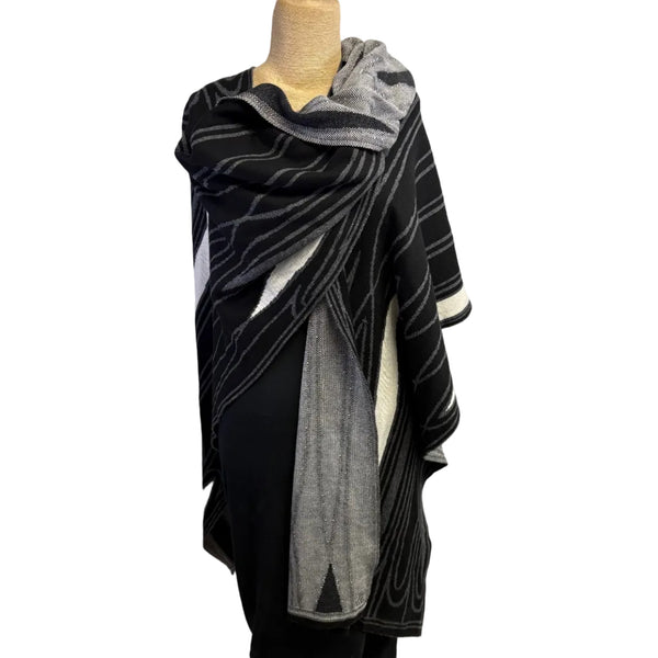 Sharon London Cape, Mid Century, Reversible, Cream/Black/Charcoal