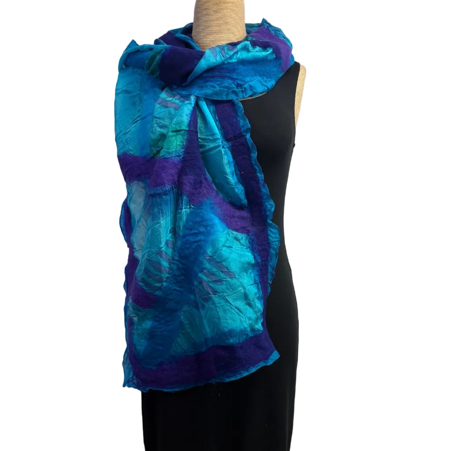 Lyndy Runyon Scarf, Felted, Silk & Novelty Fibers, Turquoise/Blue/Purple