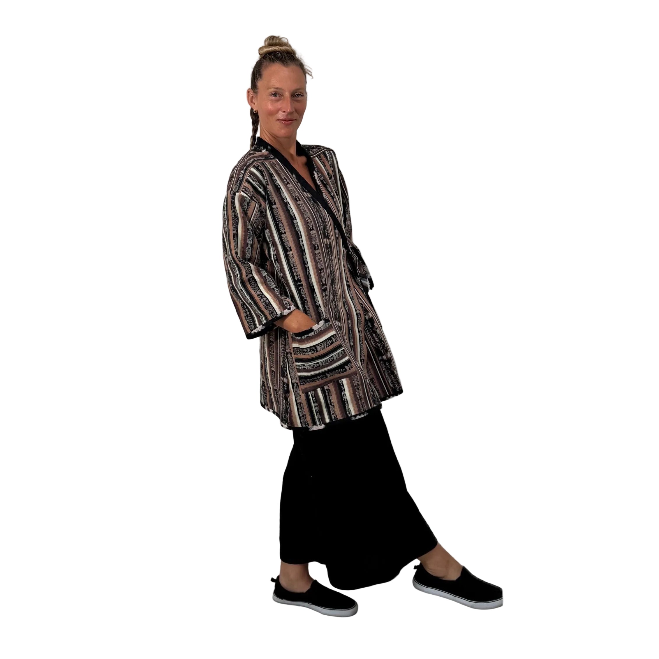 Holly Badgley Crossover, Guatemalan Cotton Ikat, Taupe, M/L