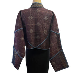 NAMAI Kantha Jacket, Reversible, Kaira Indigo, Burgundy/Tan, S/M