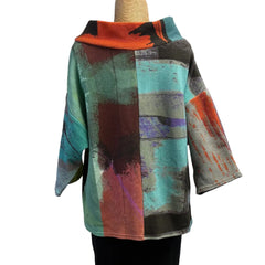 Andrea Geer Crop Top, Funnel Neck, Turquoise/Green/White/Black, S