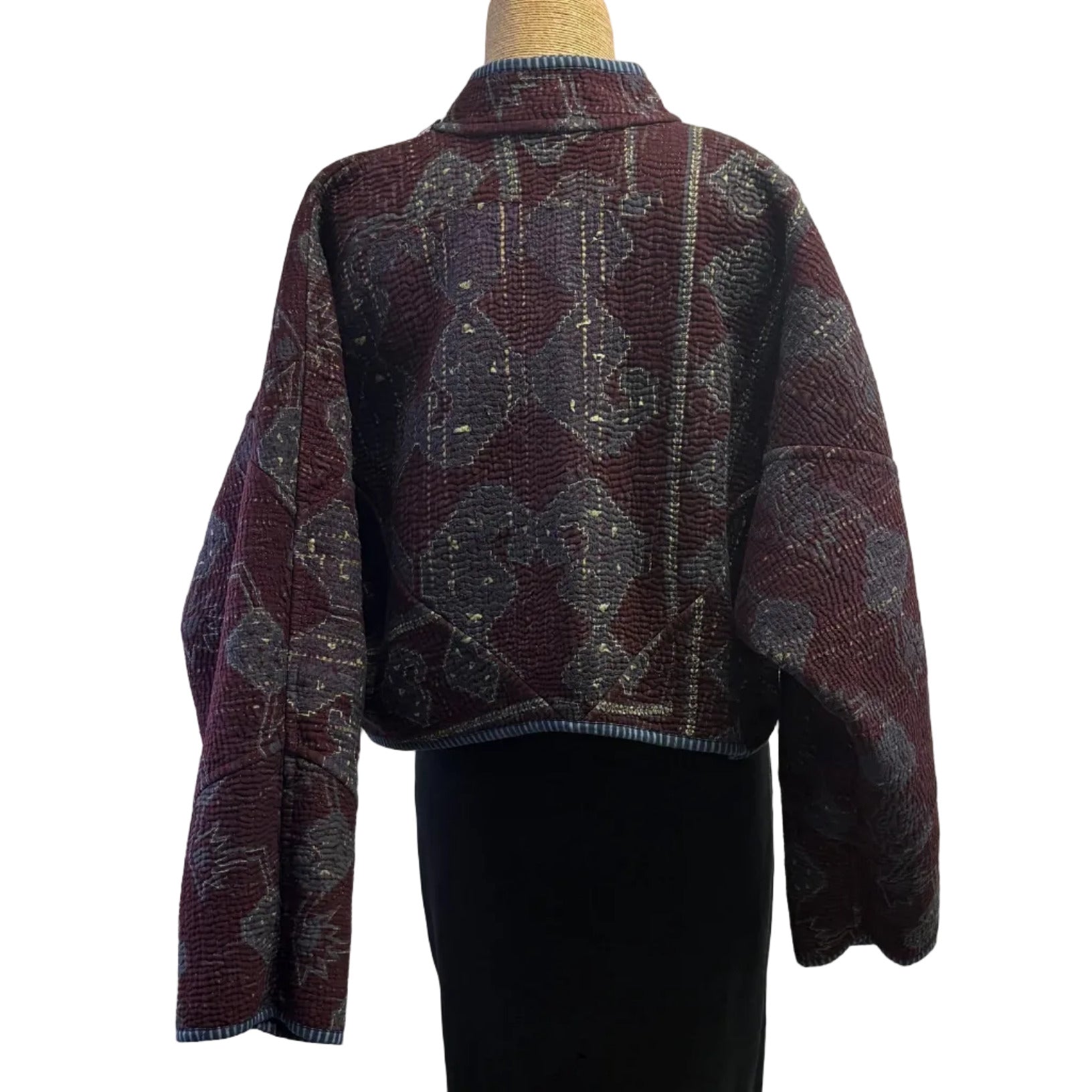 NAMAI Kantha Jacket, Reversible, Kaira Indigo, Burgundy/Tan, S/M