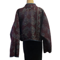 NAMAI Kantha Jacket, Reversible, Kaira Indigo, Burgundy/Tan, S/M