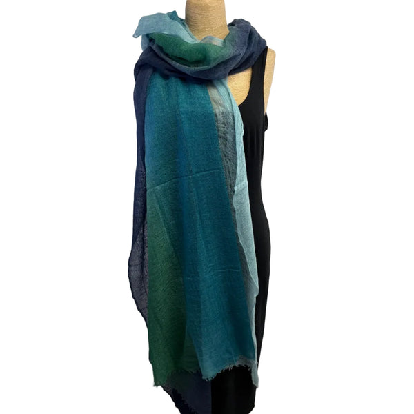 Mirror in the Sky, Shawl, Stripes, Midnight/Green/Aqua