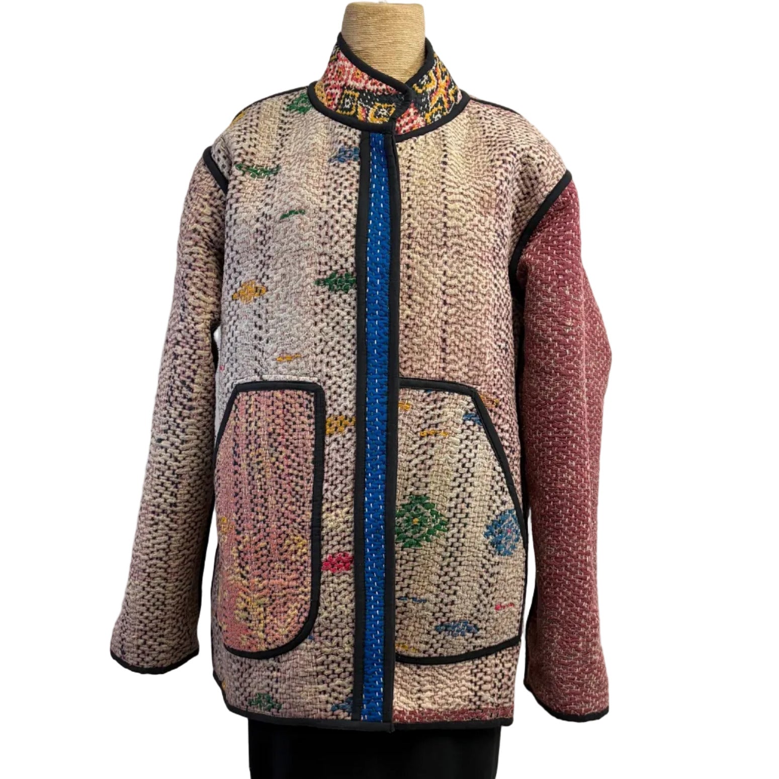 Gia Andre Kantha Jacket, Reversible, Red/Salmon/Pink/Yellow, L