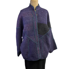 NAMAI Kantha Jacket, Reversible, Ladhiya Patchwork, Purple/Blue, M/L