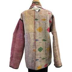 Gia Andre Kantha Jacket, Reversible, Red/Salmon/Pink/Yellow, L