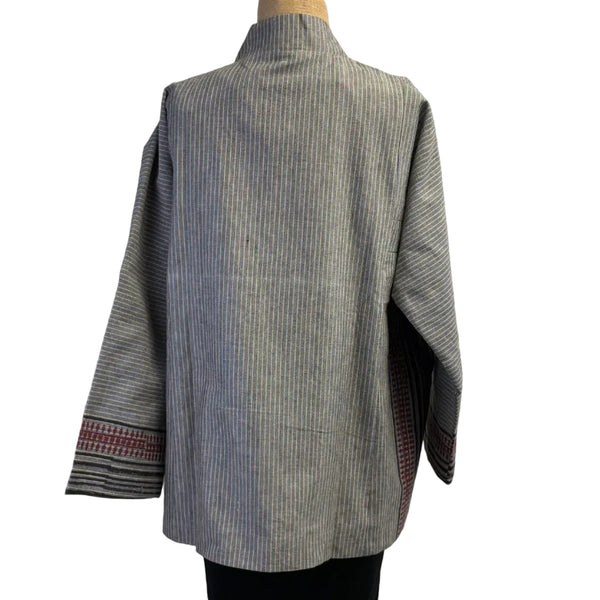 Sudarshan Kimono Jacket, Grey/Gold Pinstripe, M/L