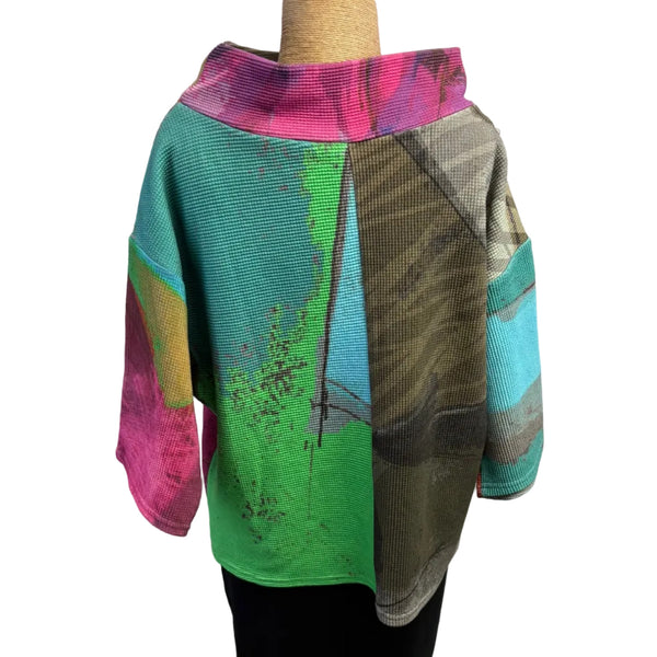 Andrea Geer Crop Top, Funnel Neck, Magenta/Green/Olive, S